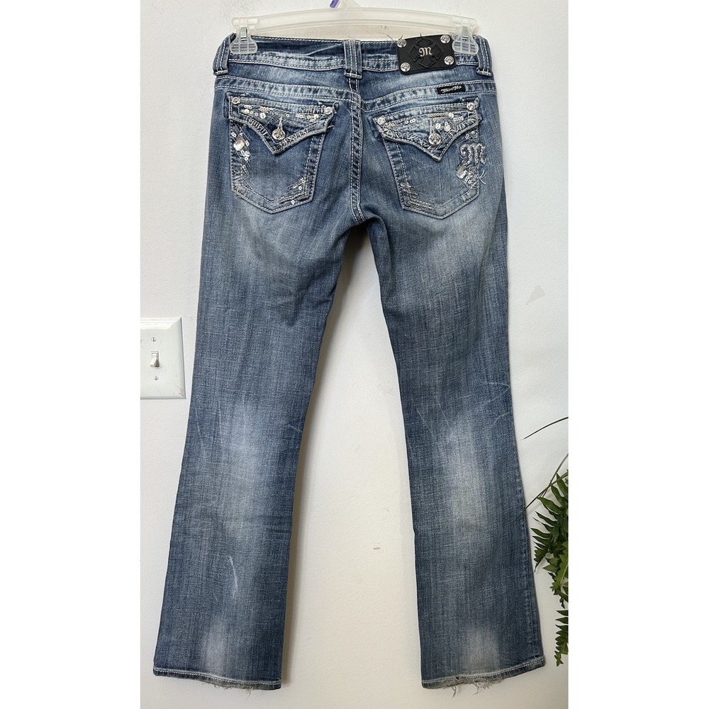 MISS ME JEANS 26 Easy Bootcut Bling Rhinestone Embellish Medium Wash Y2K Western